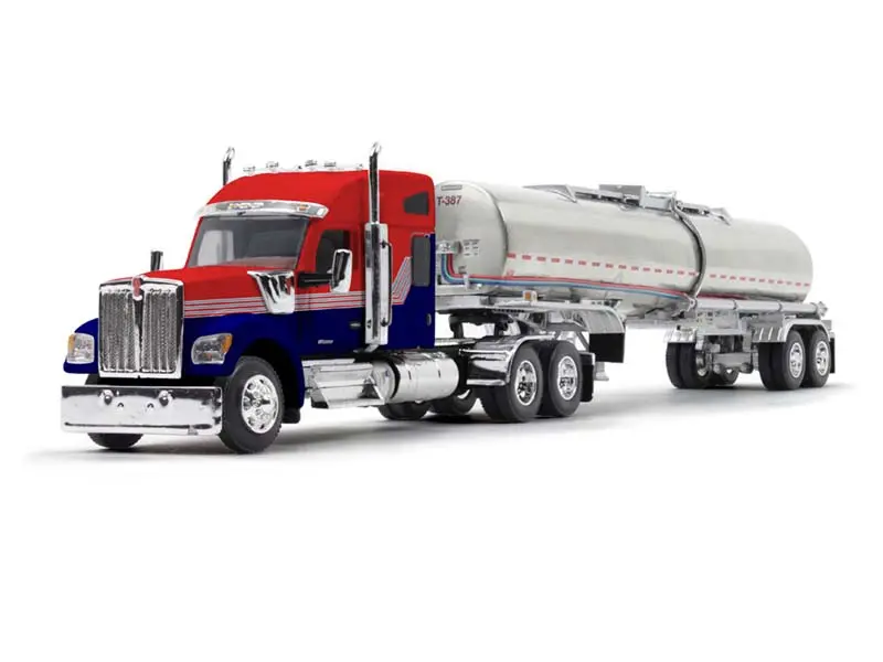 Kenworth W990 W/ 76" Mid-Roof Sleeper & Brenner Chemical Tank Trailer - Red/Navy Blue Diecast 1:64 Scale Model - Dcp 60-1731 1