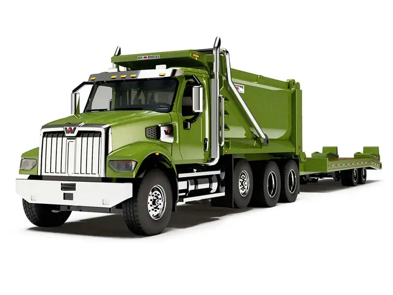 Western Star 49X W/ Ox Bodies Dump & Beaver Tail Trailer - Green Diecast 1:64 Scale Model - Dcp 60-1883 1