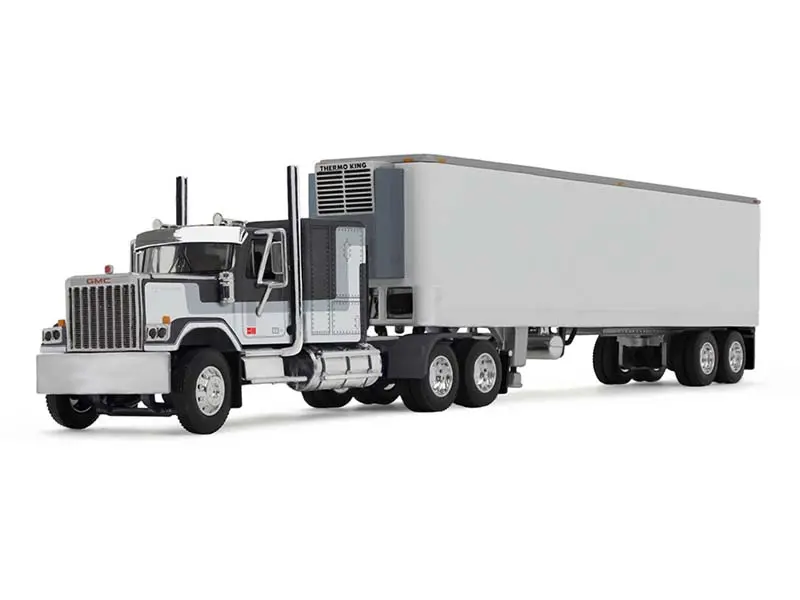 Gmc General W/ 60" Flat Top Sleeper & 40' Vintage Trailer W/ Reefer Diecast 1:64 Scale Model - Dcp 60-1923 1