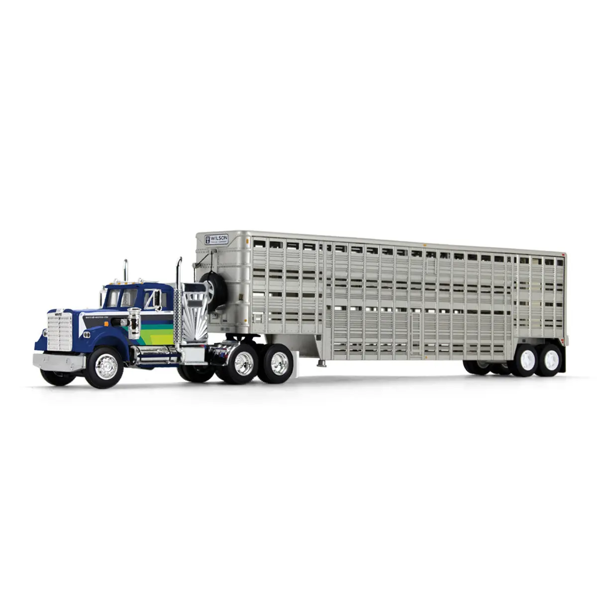 White Western Star 4900 W/ 36'' Vintage Sleeper W/ 45' Wilson Vintage Livestock Trailer Diecast 1:64 Scale Model - Dcp 60-1944 1