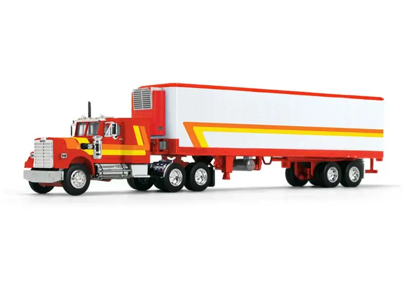 White Western Star 4900 W/ 36'' Vintage Sleeper W/ 40' Vintage Refrigerated Trailer Diecast 1:64 Scale Model - Dcp 60-1945 1