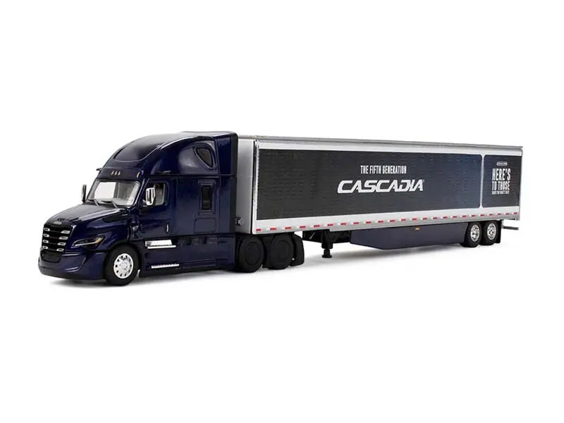 Freightliner Fifth Generation Cascadia Raised Roof Sleeper - Black And Blue W/ 53' Utility Trailer Diecast 1:64 Scale Model - Dcp 60-1999 1
