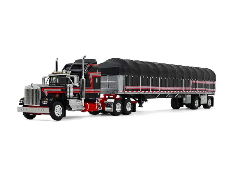 Kenworth W900a W/ 60" Aerodyne Sleeper & 53' Wilson Roadbrute Flatbed Trailer W/ Covered Wagon Diecast 1:64 Scale Model - Dcp 60-2056 1