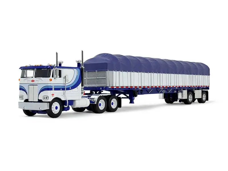 Peterbilt Model 352 Coe 110" Sleeper & 53' Wilson Roadbrute Flatbed Trailer W/ Covered Wagon Diecast 1:64 Scale Model - Dcp 60-2057 1