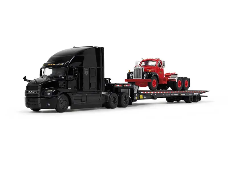 Mack Anniversary Mack Anthem Sleeper & Landoll 440B-50Ca Traveling Axle Trailer W/ Mack B-61 Day Cab Load Diecast 1:64 Scale Model - Dcp 60-2151 1