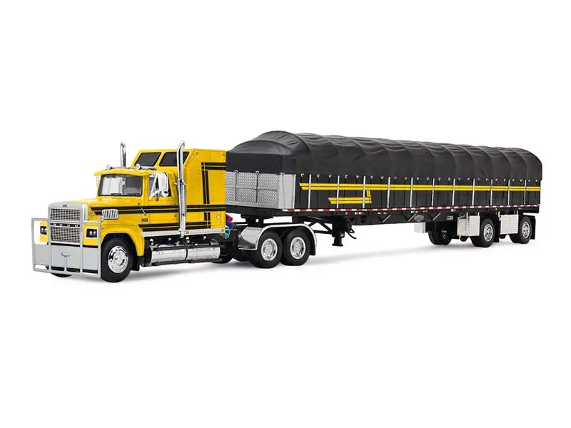 Pre-Order Ford Ltl 9000 W/ 60" Aerodyne Sleeper & 53' Wilson Roadbrute Flatbed Trailer W/ Covered Wagon Diecast 1:64 Scale Model - Dcp 60-2295 1