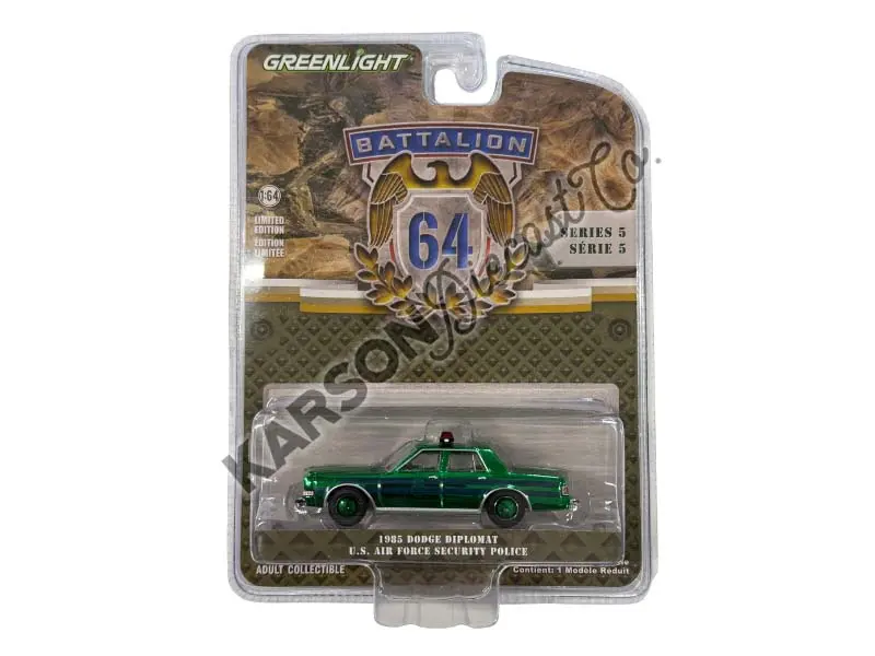 Green Chrome Chase 1985 Dodge Diplomat - U.S. Air Force Security Police (Battalion 64 Series 5) Diecast 1:64 Scale Model - Greenlight 61050E 1