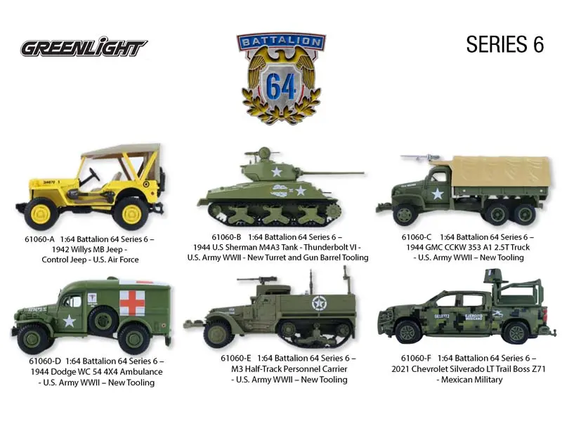 Pre-Order (Battalion 64 Series 6) Set Of 6 Diecast 1:64 Scale Models - Greenlight 61060 1