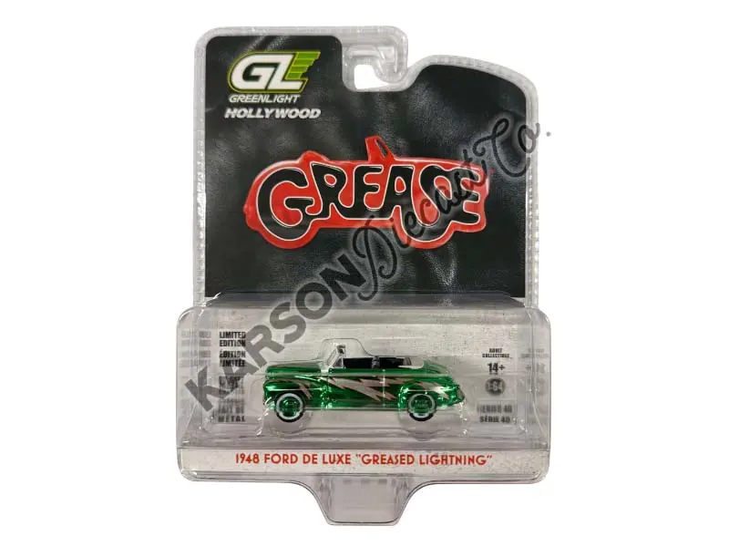 Green Chrome Chase 1948 Ford De Luxe Convertible Greased Lightnin' - Grease 1978 (Hollywood Series 40) Diecast 1:64 Scale Model - Greenlight 62010A 1
