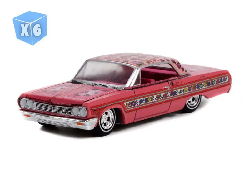 6 Pack 1964 Chevrolet Impala Lowrider - Gypsy Rose (California Lowriders Series 1) Diecast 1:64 Scale Model - Greenlight 63010A 1