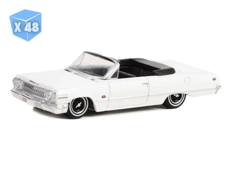 Pre-Order - 48 Pack 1963 Chevrolet Impala Ss Convertible - White (California Lowriders Series 2) Diecast 1:64 Scale Model - Greenlight 63030C 1
