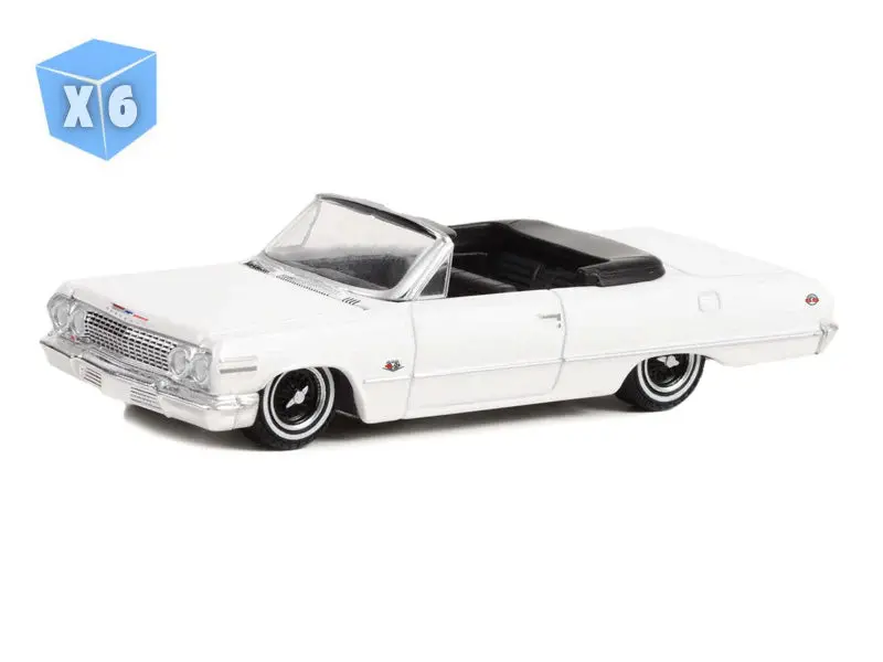 Pre-Order - 6 Pack 1963 Chevrolet Impala Ss Convertible - White (California Lowriders Series 2) Diecast 1:64 Scale Model - Greenlight 63030C 1