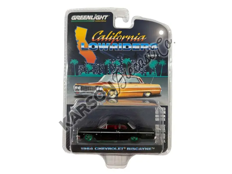 Chase 1964 Chevrolet Biscayne - Black W/ Red Interior (California Lowriders Series 4) Diecast 1:64 Scale Model - Greenlight 63050D 1