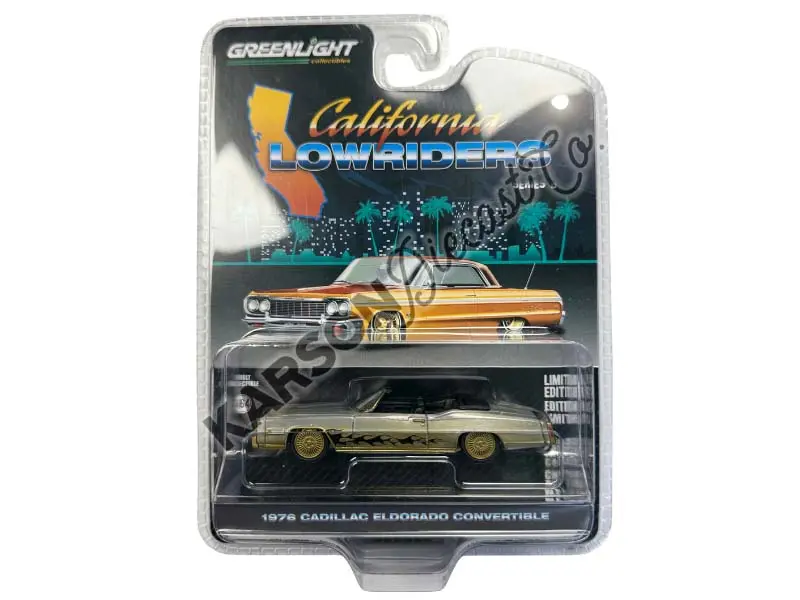 Raw Chase 1976 Cadillac Eldorado Convertible - Black & Gold (California Lowriders Series 6) Diecast 1:64 Scale Model - Greenlight 63070F 1