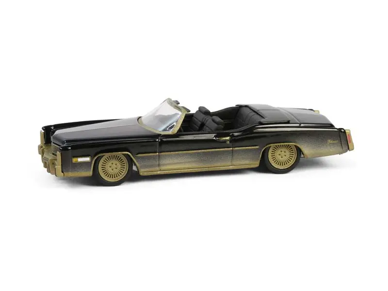 1976 Cadillac Eldorado Convertible - Black & Gold (California Lowriders Series 6) Diecast 1:64 Scale Model - Greenlight 63070F 1