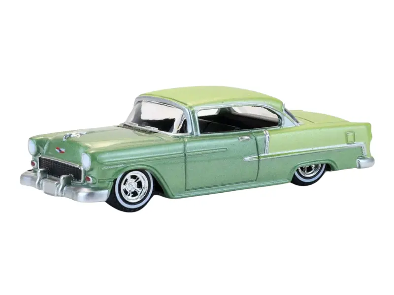 1956 Chevrolet Bel Air Lowrider - Crocus Yellow & Laurel Green Two-Tone (California Lowriders Series 7) Diecast 1:64 Scale Model - Greenlight 63080A 1