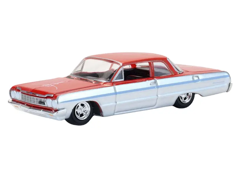 1964 Chevrolet Biscayne Lowrider – Silver Metallic & Red Two-Tone (California Lowriders Series 7) Diecast 1:64 Scale Model - Greenlight 63080B 1