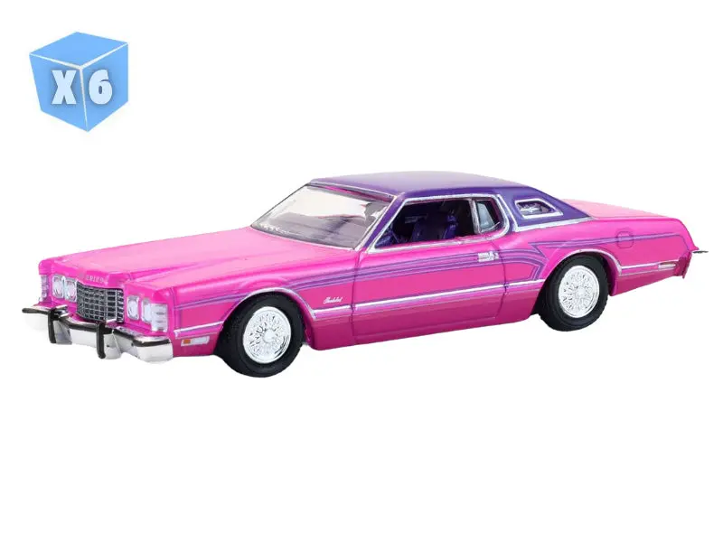 6 Pack 1975 Ford Thunderbird Lowrider (California Lowriders Series 7) Diecast 1:64 Scale Model - Greenlight 63080E 1