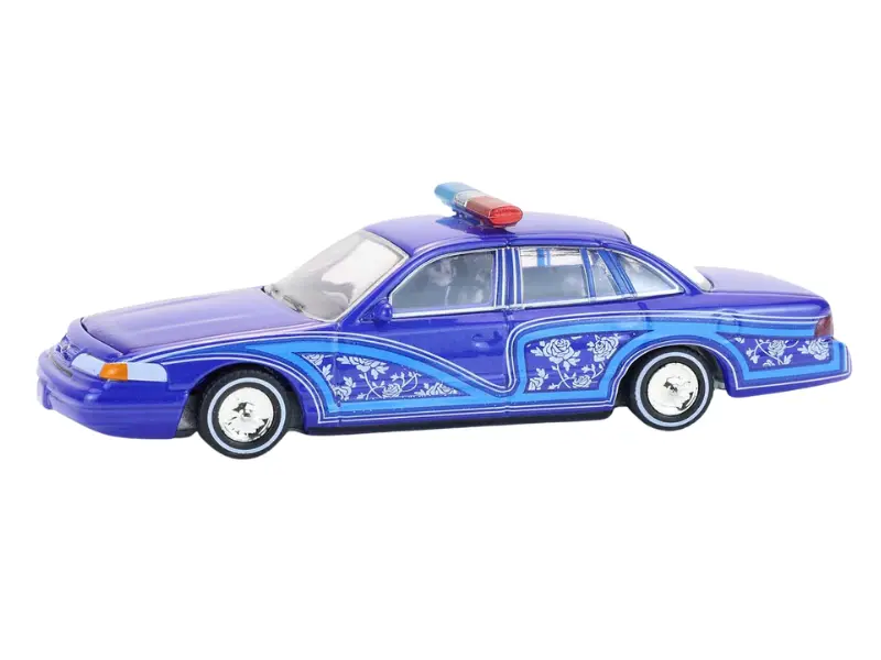 1992 Ford Crown Victoria Lowrider - Blue W/ Lightbar (California Lowriders Series 7) Diecast 1:64 Scale Model - Greenlight 63080F 1