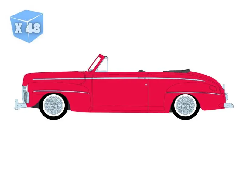 Pre-Order - 48 Pack 1942 Ford Deluxe Convertible Top Down - Candy Apple Red (Lowriders Series 8) Diecast 1:64 Scale Model - Greenlight 63090A 1