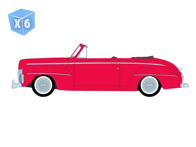 Pre-Order - 6 Pack 1942 Ford Deluxe Convertible Top Down - Candy Apple Red (Lowriders Series 8) Diecast 1:64 Scale Model - Greenlight 63090A 1