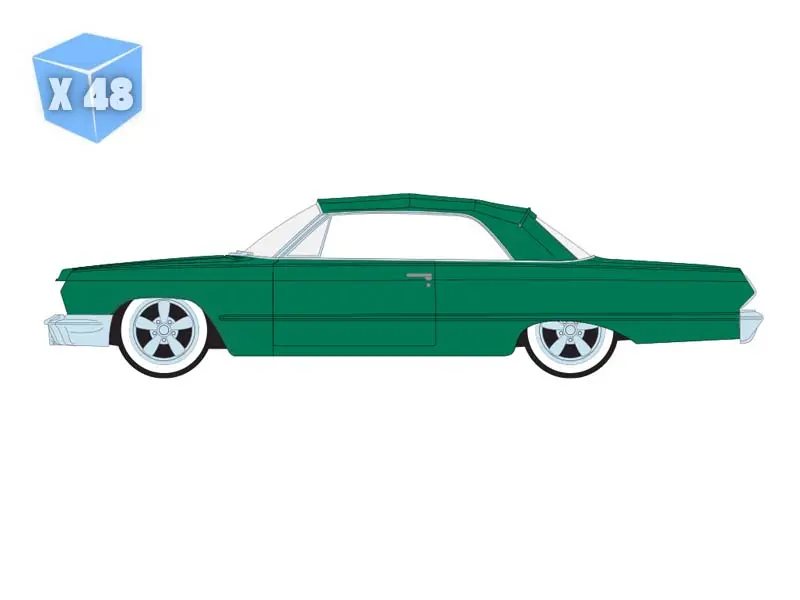 Pre-Order - 48 Pack 1963 Chevrolet Impala Convertible - Emerald Green (Lowriders Series 8) Diecast 1:64 Scale Model - Greenlight 63090C 1