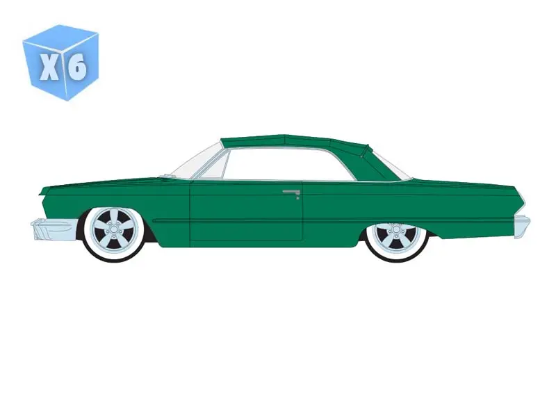 Pre-Order - 6 Pack 1963 Chevrolet Impala Convertible - Emerald Green (Lowriders Series 8) Diecast 1:64 Scale Model - Greenlight 63090C 1