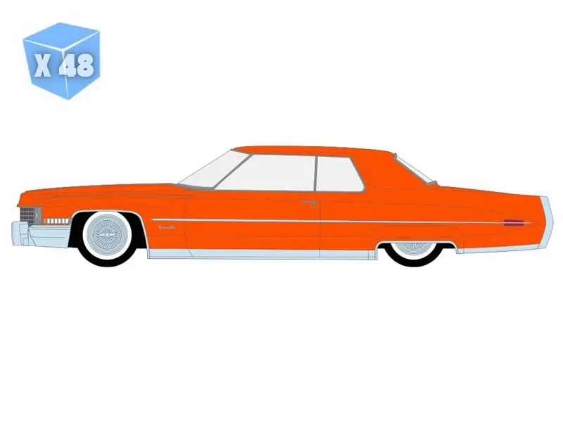 Pre-Order - 48 Pack 1972 Cadillac Coupe Deville - Mandarin Orange (Lowriders Series 8) Diecast 1:64 Scale Model - Greenlight 63090D 1