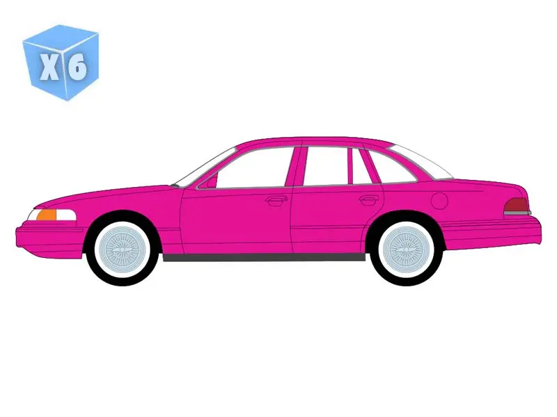 Pre-Order - 6 Pack 1996 Ford Crown Victoria - Bubblegum Pink (Lowriders Series 8) Diecast 1:64 Scale Model - Greenlight 63090F 1