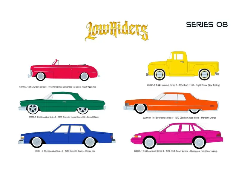 Pre-Order (Lowriders Series 8) Set Of 6 Diecast 1:64 Scale Models - Greenlight 63090 1