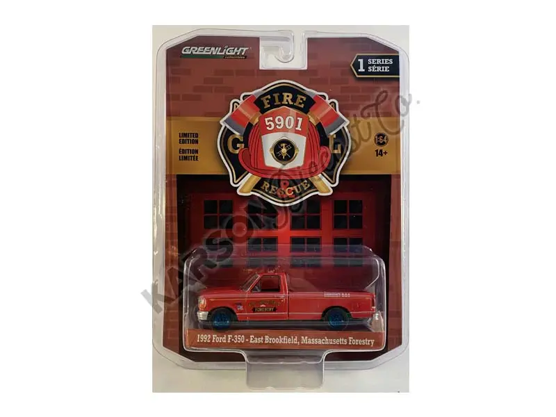 Chase 1992 Ford F-350 - East Brookfield Massachusetts Forestry (Fire & Rescue) Series 1 Diecast 1:64 Scale Model - Greenlight 67010B 1