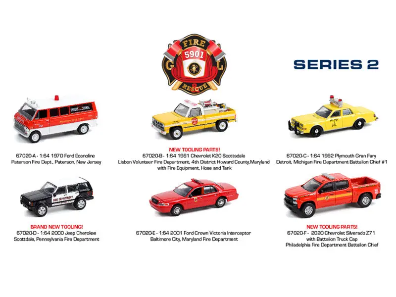 Fire & Rescue Series 2 Set Of 6 Diecast 1:64 Scale Model Cars - Greenlight 67020 1