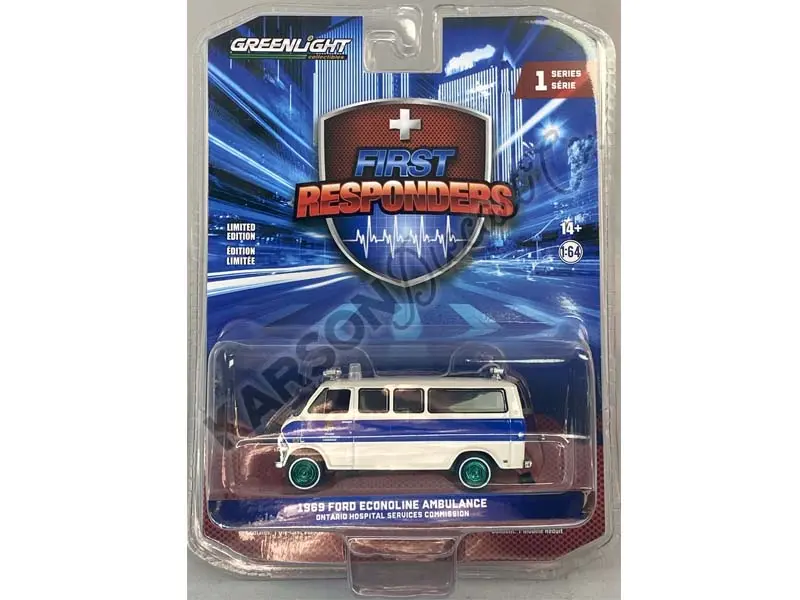 Chase 1969 Ford Econoline Ambulance - Ontario Hospital Services Commission (First Responders) Series 1 Diecast 1:64 Scale Model - Greenlight 67040A 1