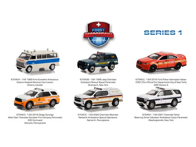 (First Responders) Series 1 Set Of 6 Diecast 1:64 Scale Model Cars - Greenlight 67040 1