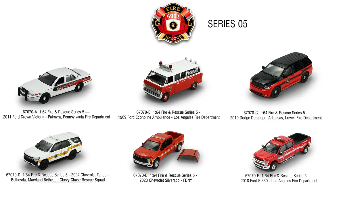 (Fire & Rescue Series 5) Set Of 6 Diecast 1:64 Scale Models - Greenlight 67070 1