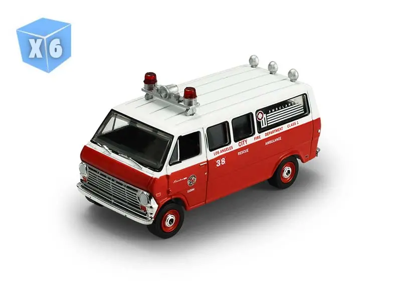 6 Pack 1969 Ford Econoline Ambulance - Los Angeles Fire Department (Fire & Rescue Series 5) Diecast 1:64 Scale Model - Greenlight 67070B 1