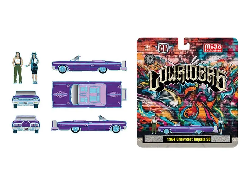 Pre-Order 1964 Chevrolet Impala Ss Convertible Lowriders W/ 2 Ladies Figures – Metallic Purple Diecast 1:64 Scale Model - M2 Machines 67500-Mjs02 1