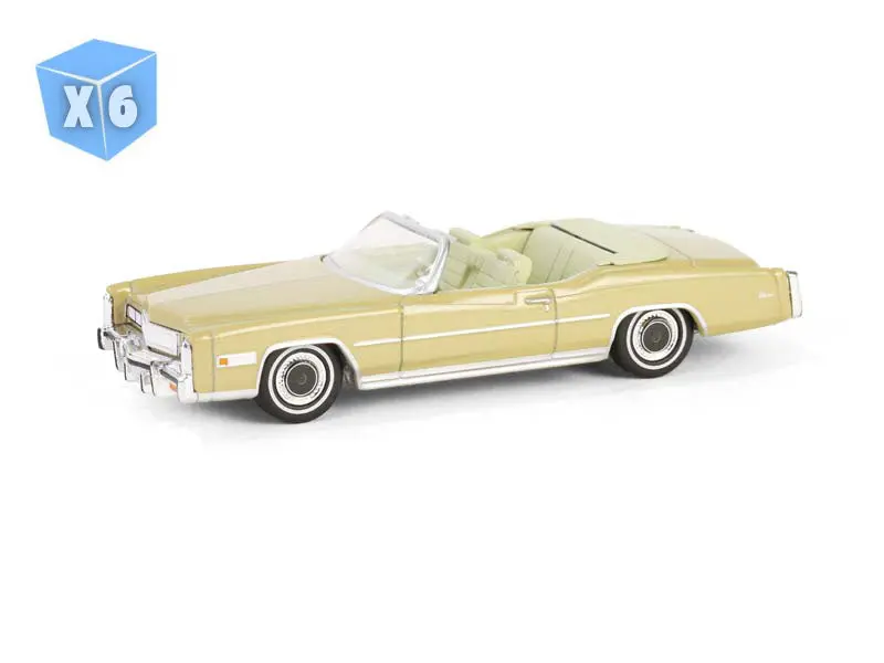 6 Pack 1975 Cadillac Eldorado Convertible - Florentine Gold Firemist (Showroom Floor Series 6) Diecast 1:64 Scale Model - Greenlight 68060D 1