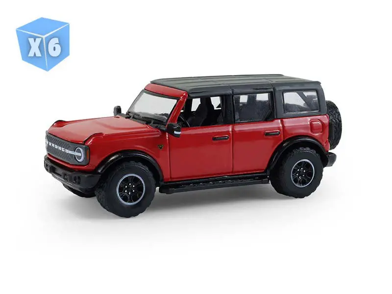 6 Pack 2024 Ford Bronco 4-Door Badlands - Hot Pepper Red Metallic (Showroom Floor Series 7) Diecast 1:64 Scale Model - Greenlight 68070C 1
