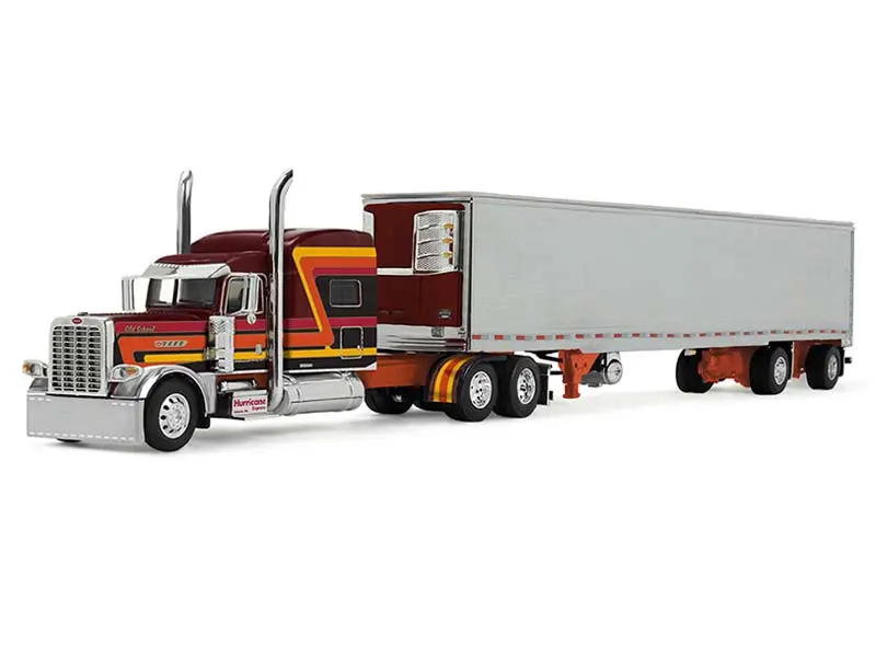 Peterbilt Model 389 Pride-N-Class - Maroon W/ Orange Yellow And Red Stripes Hauling Refrigerated (Hurricane Express) Diecast 1:64 Scale Model - Dcp 69-2073 1