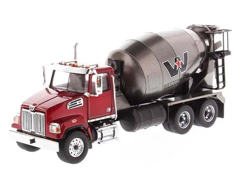 Western Star 4700 Sf Concrete Mixer Metallic Red W/ Gray Body (Transport Series) 1:50 Scale Model - Diecast Masters 71033 1