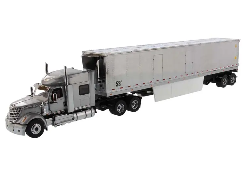International Lone Star Sffa Tandem W/ 72' Sleeper And 53' Chromed Refer Trailer - Gray (Transport Series) Diecast 1:50 Scale Model - Diecast Masters 71043 1