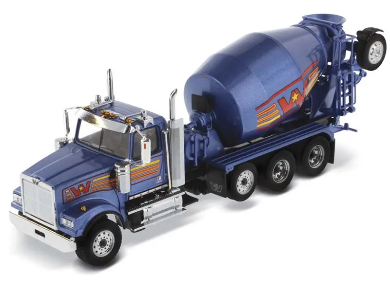 Western Star 4900 W/ Lift Axle And Mcneilus Bridgemaster Mixer - Metallic Blue (Transport Series) 1:50 Scale Model - Diecast Masters 71075 1