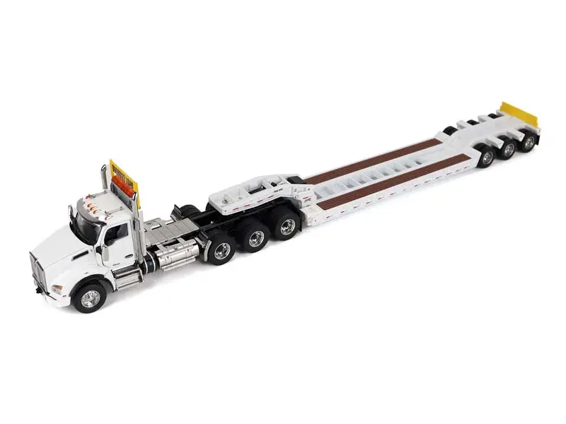 Kenworth T880 Sbfa W/ White Trail King Tk120 Hdg Lowboy Trailer Diecast 1:50 Scale Model - Diecast Masters 71139 1