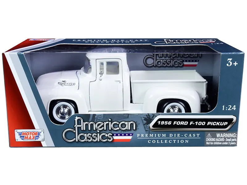 1956 Ford F-100 Pickup Truck White With Whitewall Tires "American Classics" 1:24 Diecast Model - Motormax - 73235Whww 1