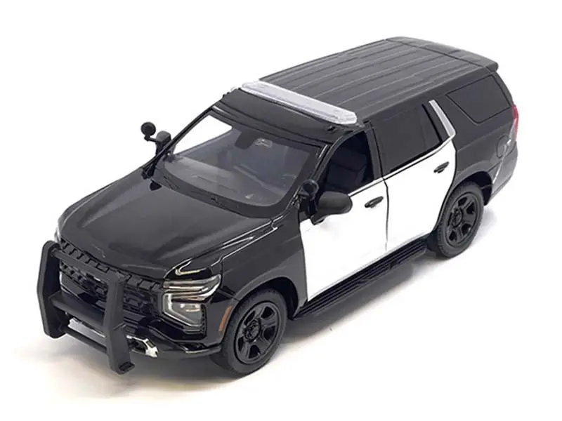 2025 Chevrolet Tahoe Police Pursuit Vehicle – Plain Black And White Two-Tone (Law Enforcement And Public Service) Diecast 1:24 Scale Model - Motormax 76816Bkwh 1