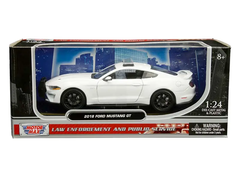2018 Ford Mustang Gt W/ Lightbar White - Law Enforcement And Public Service Diecast 1:24 Model Car - Motormax 76979Wh 1
