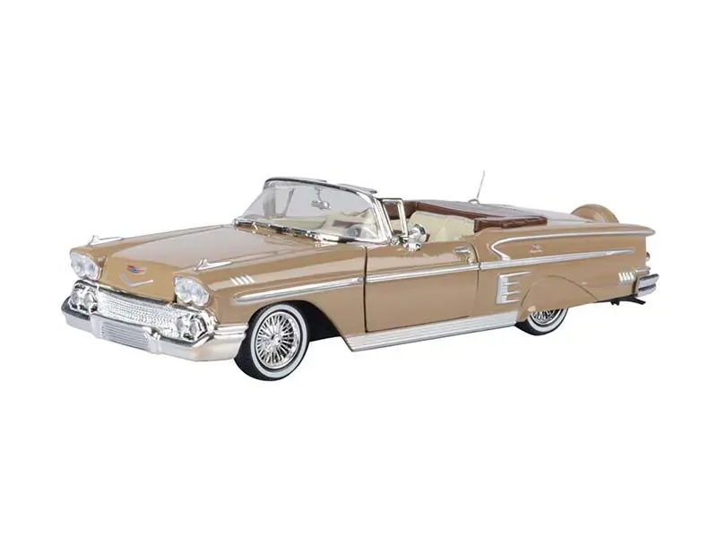 1958 Chevrolet Impala Convertible Lowrider - Tan Brown (Get Low) Diecast 1:24 Scale Model - Motormax 79025Tbrn 1