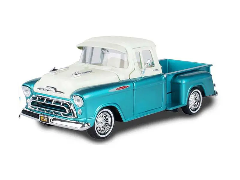 1957 Chevrolet Stepside Lowrider – Two-Tone Turquoise/White (Get Low) Diecast 1:24 Scale Model - Motormax 79032Tq 1