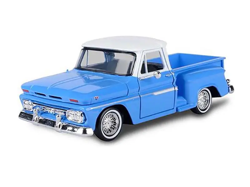 1966 Chevrolet C10 Stepside Lowrider - Blue W/ White Top (Get Low) Diecast 1:24 Scale Model - Motormax 79035Bl 1